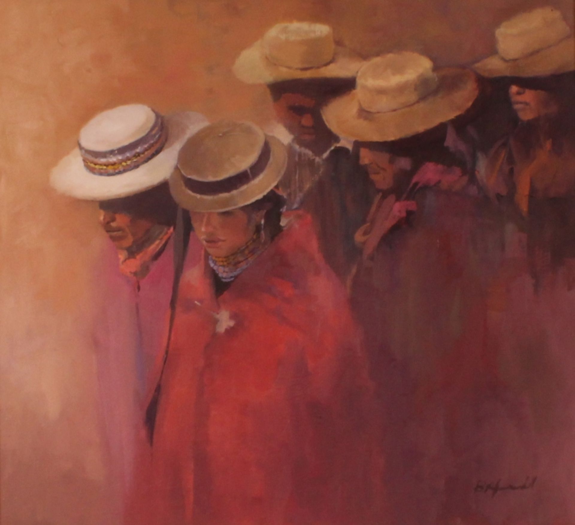 Bridget Frankel, study of five men with hats, sign