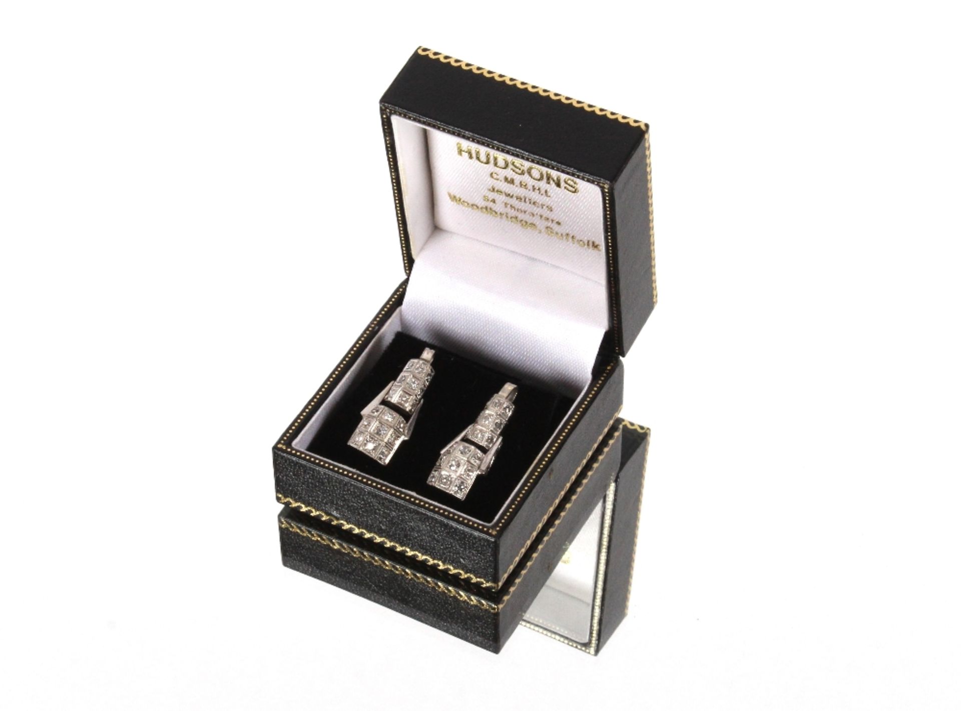A pair of Art Deco design platinum and diamond dro - Image 2 of 2