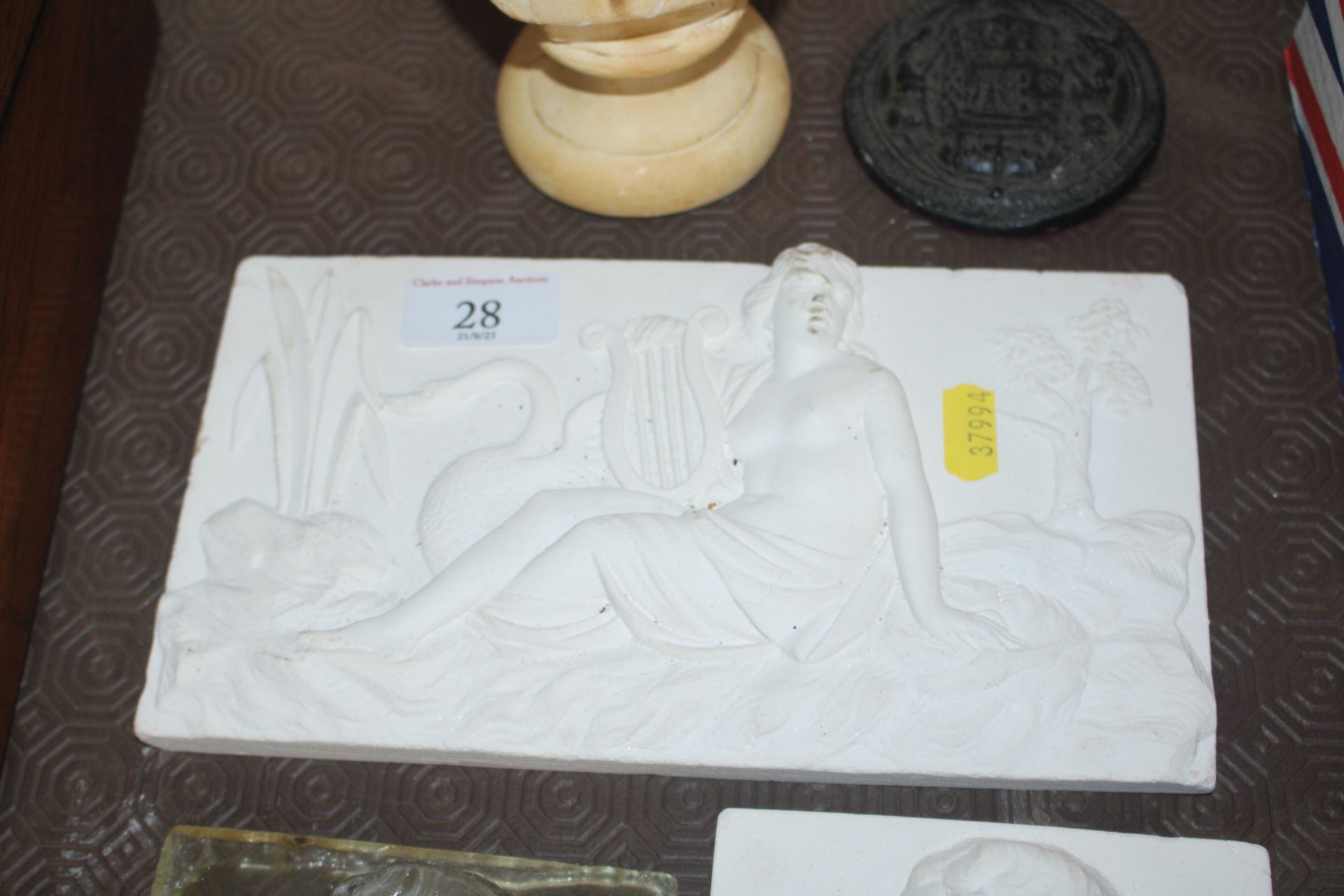 Two plaster applique busts; a Perspex similar; a p - Image 3 of 4