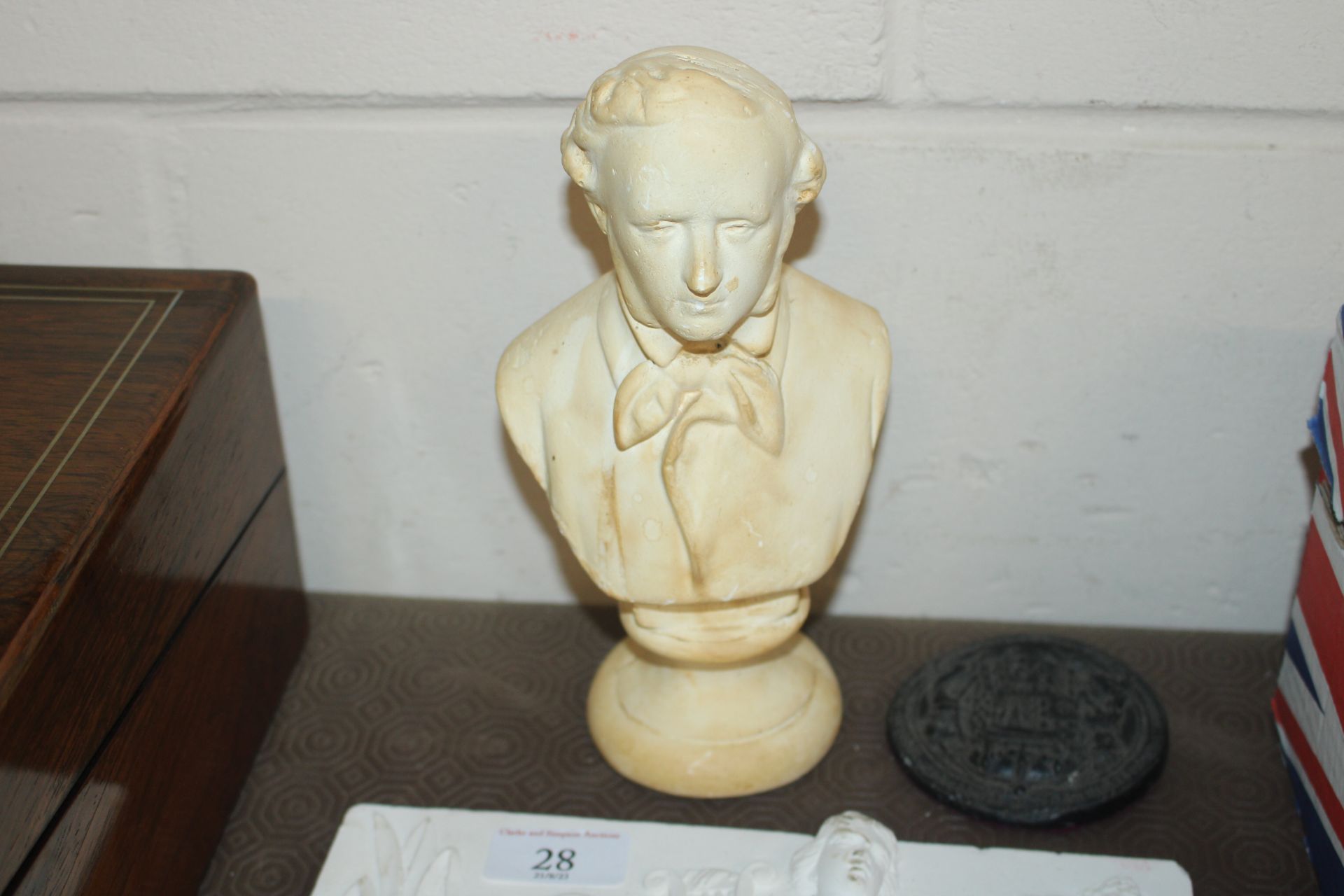 Two plaster applique busts; a Perspex similar; a p - Image 4 of 4