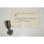 German WWI Cross of Honour with award document