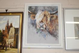 John Ryan, acrylic study of a highland bull