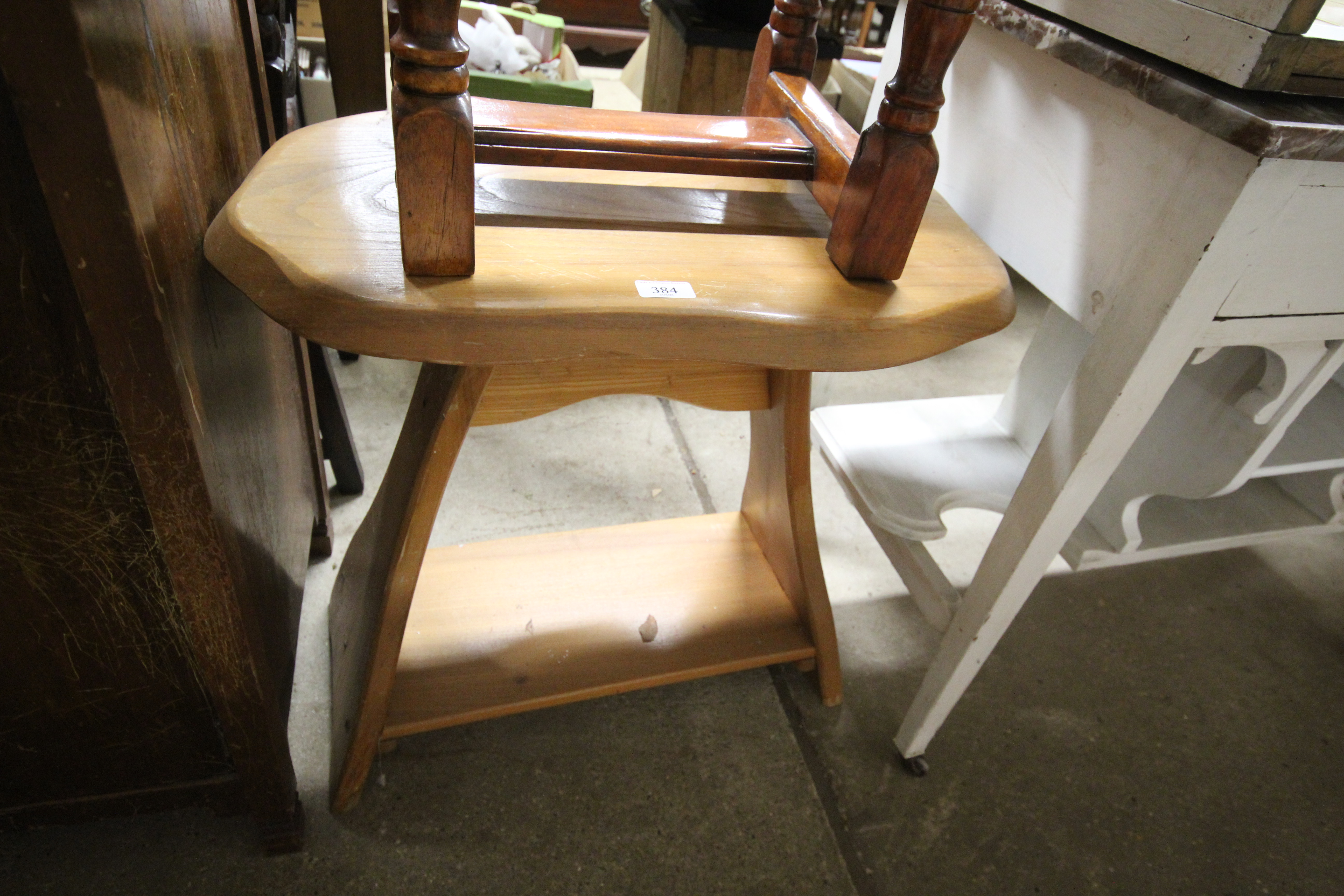 An oak two tier rustic side table