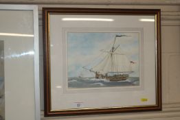 Robert Horne, watercolour study of a naval cutter,