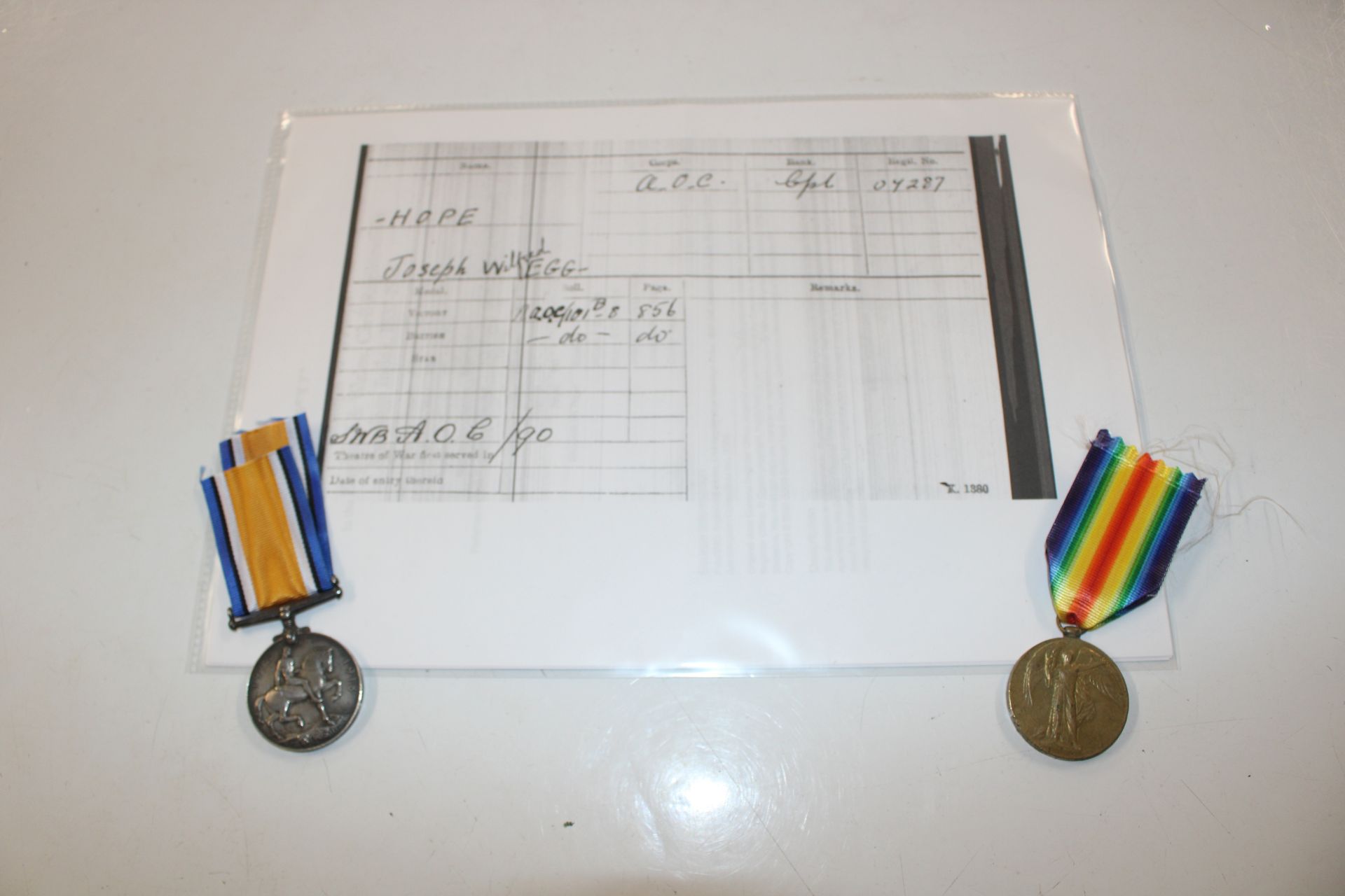 WWI pair of medals with research to 07287 Crp. J.W