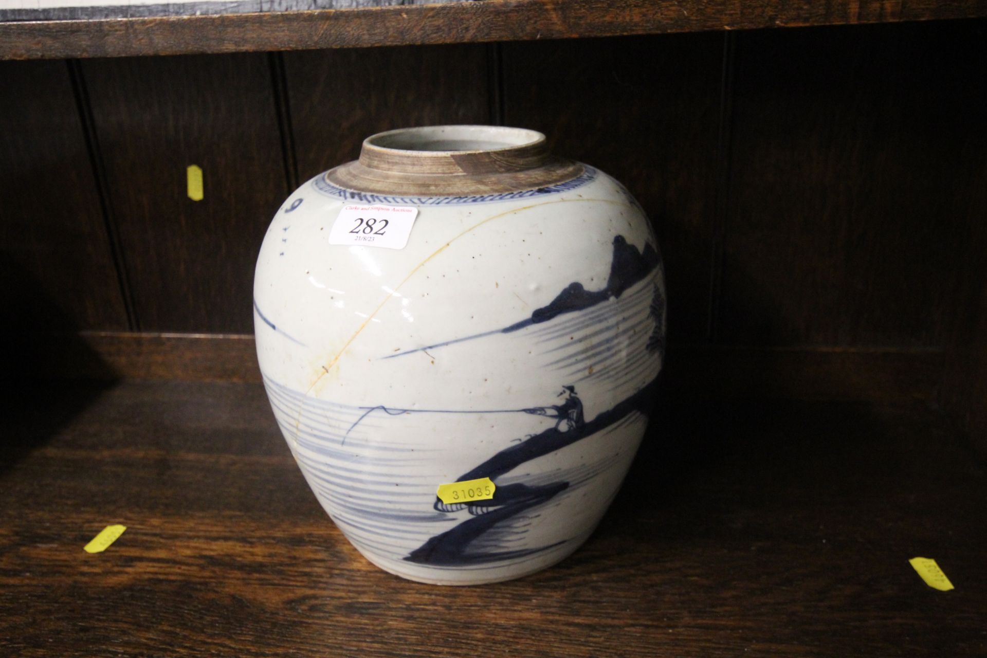 An antique Chinese blue and white ginger jar decor