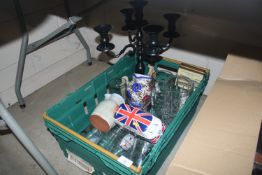 A box containing various glassware, VW camper van