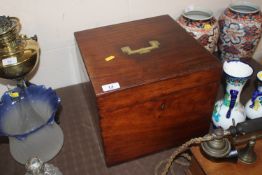 A mahogany decanter box with sunken brass handle a