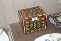 An Indian painted wooden jewellery box opening to