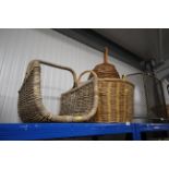 A wicker trug together with a wicker log basket an