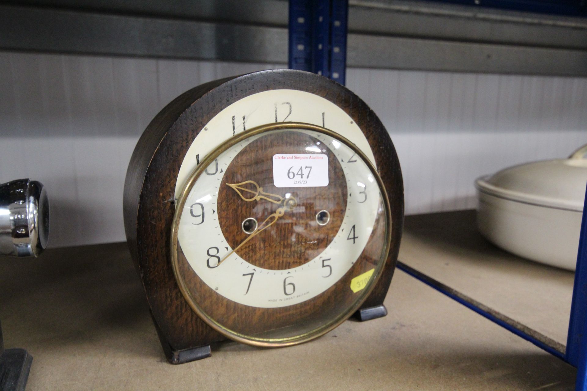 A Smiths two hole oak cased Mantel clock