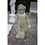 A cast concrete garden statue in the form of a you