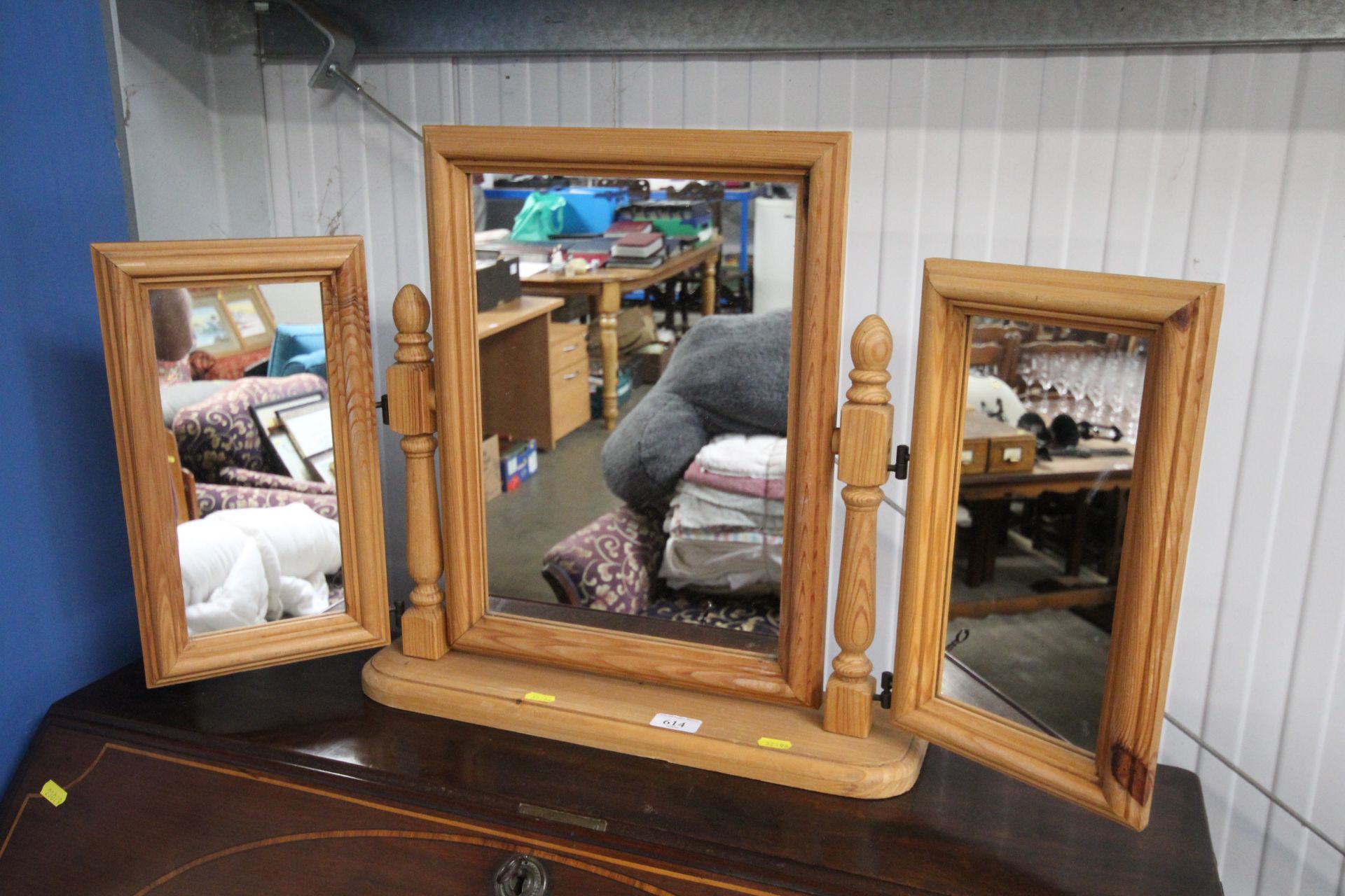 A pine triptych mirror