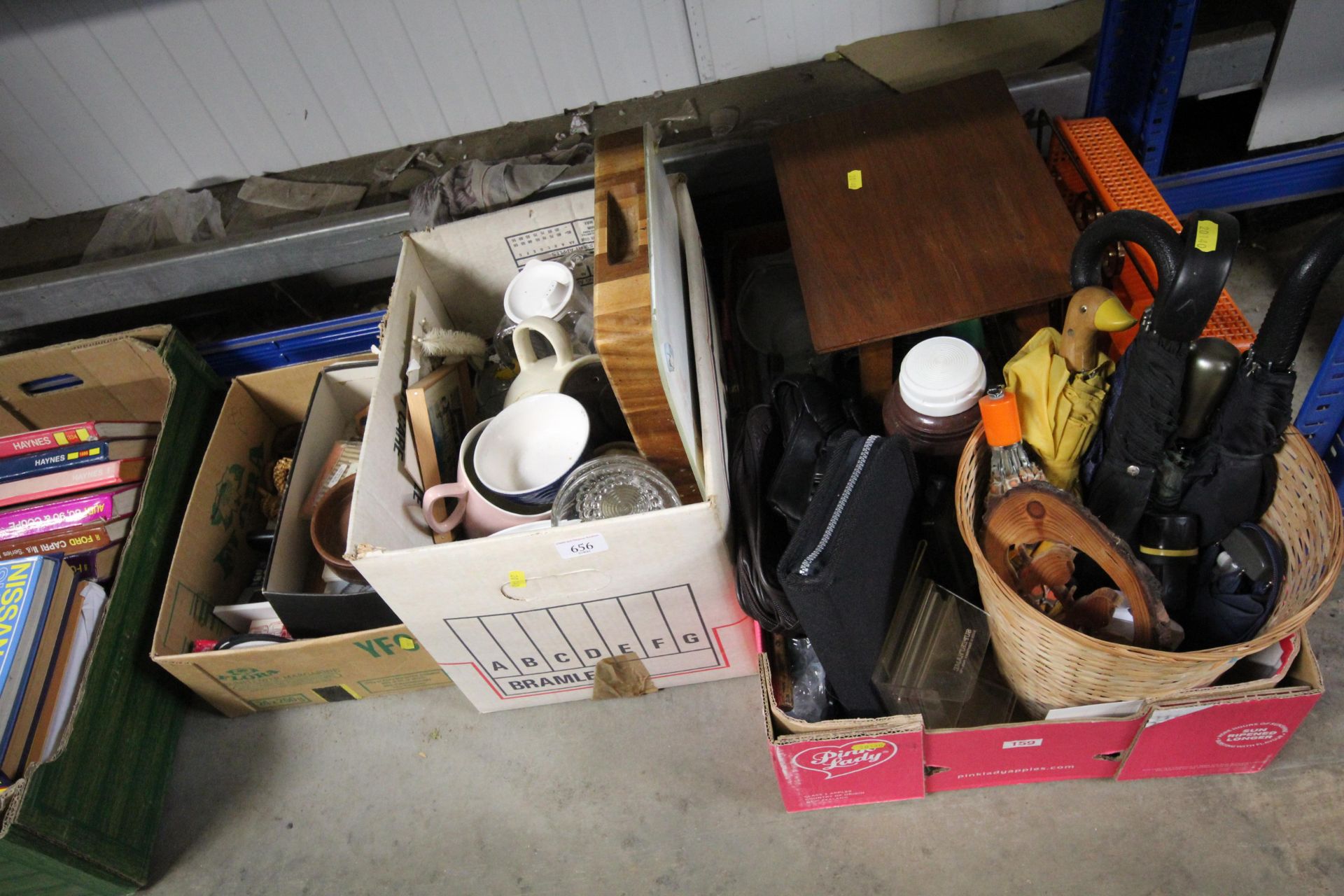 Three boxes of various sundry items, kitchenalia