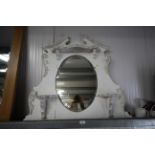 A white painted bevel edged over-mantle mirror