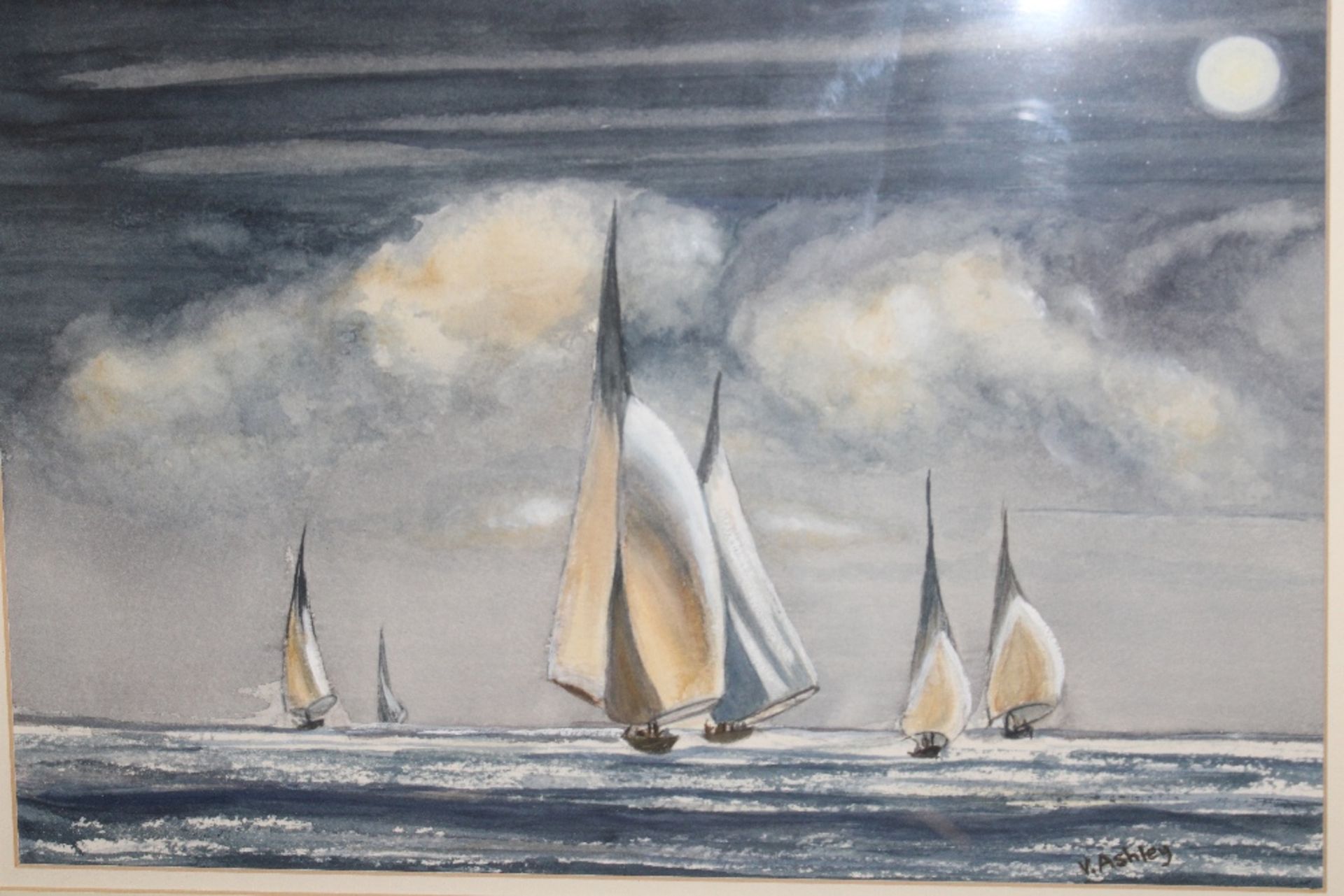 K. Ashley, study of sailing boats in the moonlight - Image 2 of 3