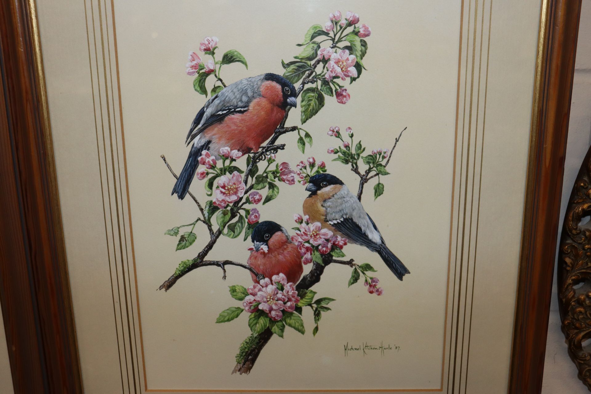 Watercolour study of birds on a blossom laden bran - Image 2 of 3
