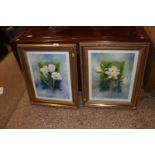 Two pencil signed floral prints in gilt frames