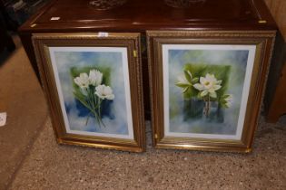 Two pencil signed floral prints in gilt frames