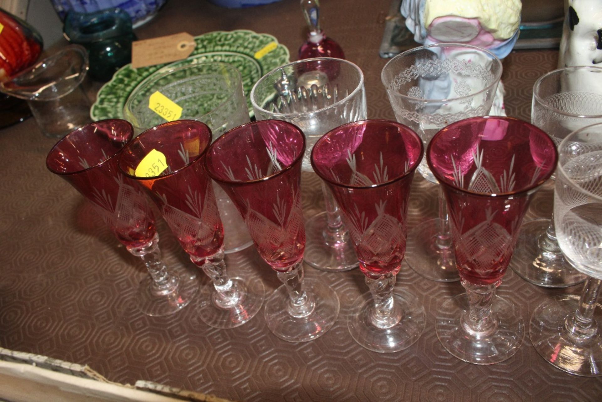 Five ruby tinted sherry glasses and various other - Image 2 of 17