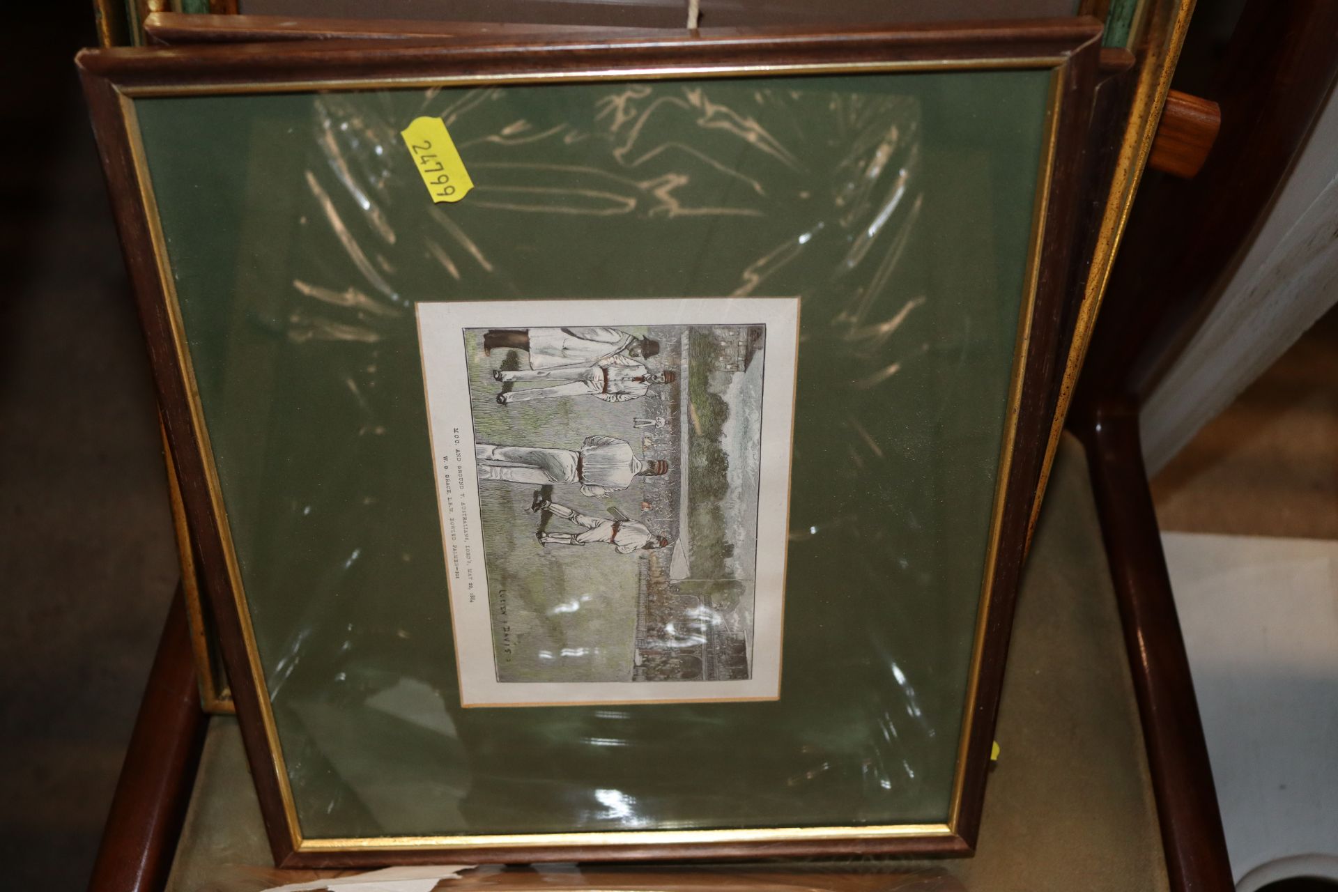 Five cricketing prints in green and gold frames; a - Image 3 of 4