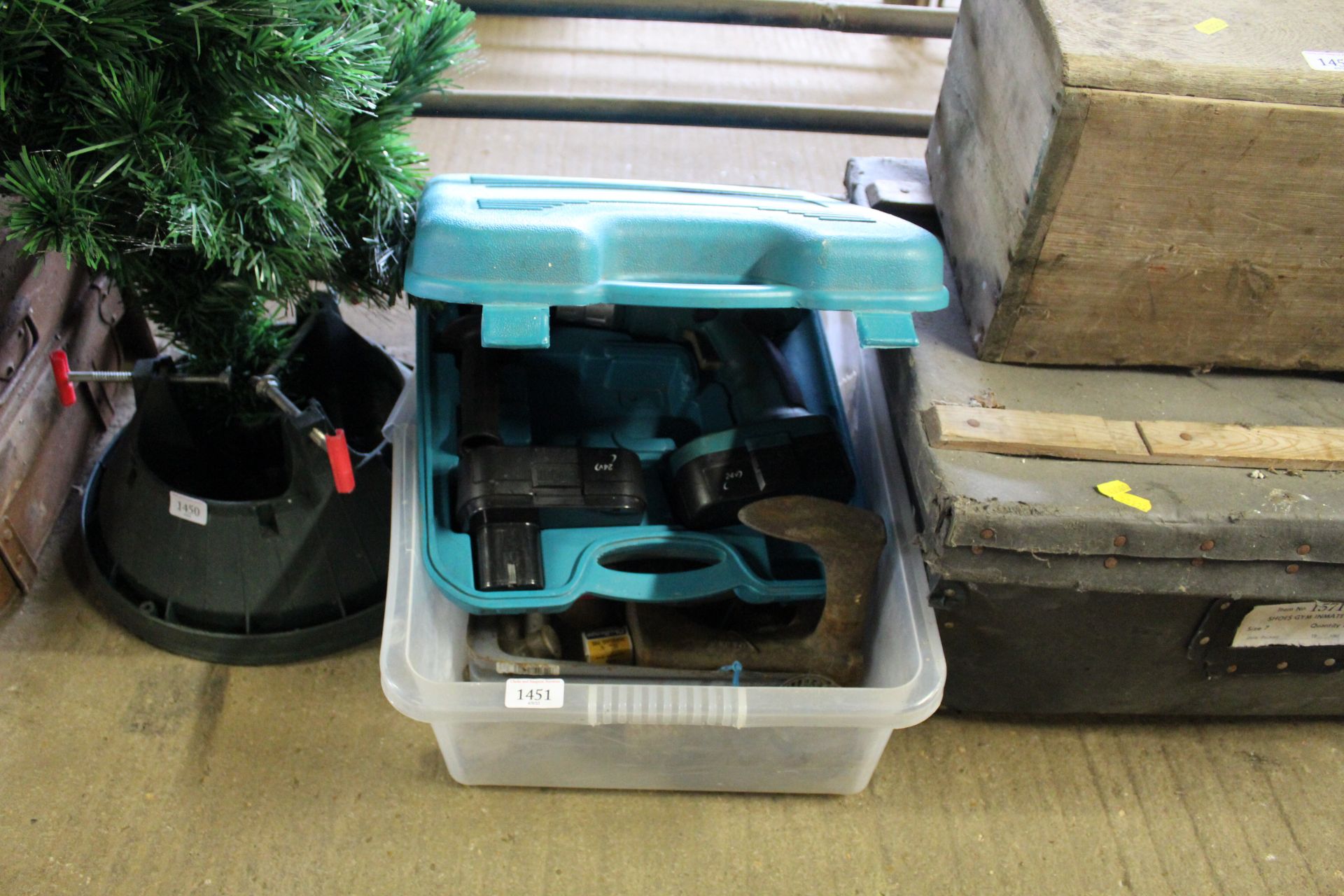 A box of miscellaneous workshop tools and equipmen