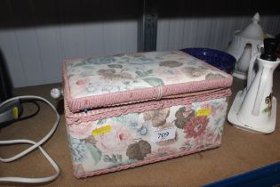 A vintage sewing box and contents
