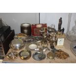 A quantity of various plated ware, brass ware, Sky