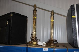 Two brass Corinthian column table lamps