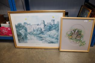 A coloured print "Warwick Castle" and a Glenda Rae