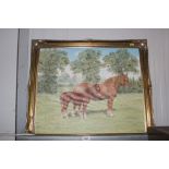 G Freeman oil on canvas Suffolk Punch mare and foa