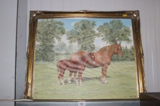 G Freeman oil on canvas Suffolk Punch mare and foa