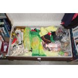 A vintage trunk and contents of foreign dolls, cir