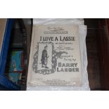 Three vintage song sheets; "I love a lassie" by Ha