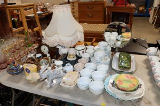 A collection of floral decorated teaware; various