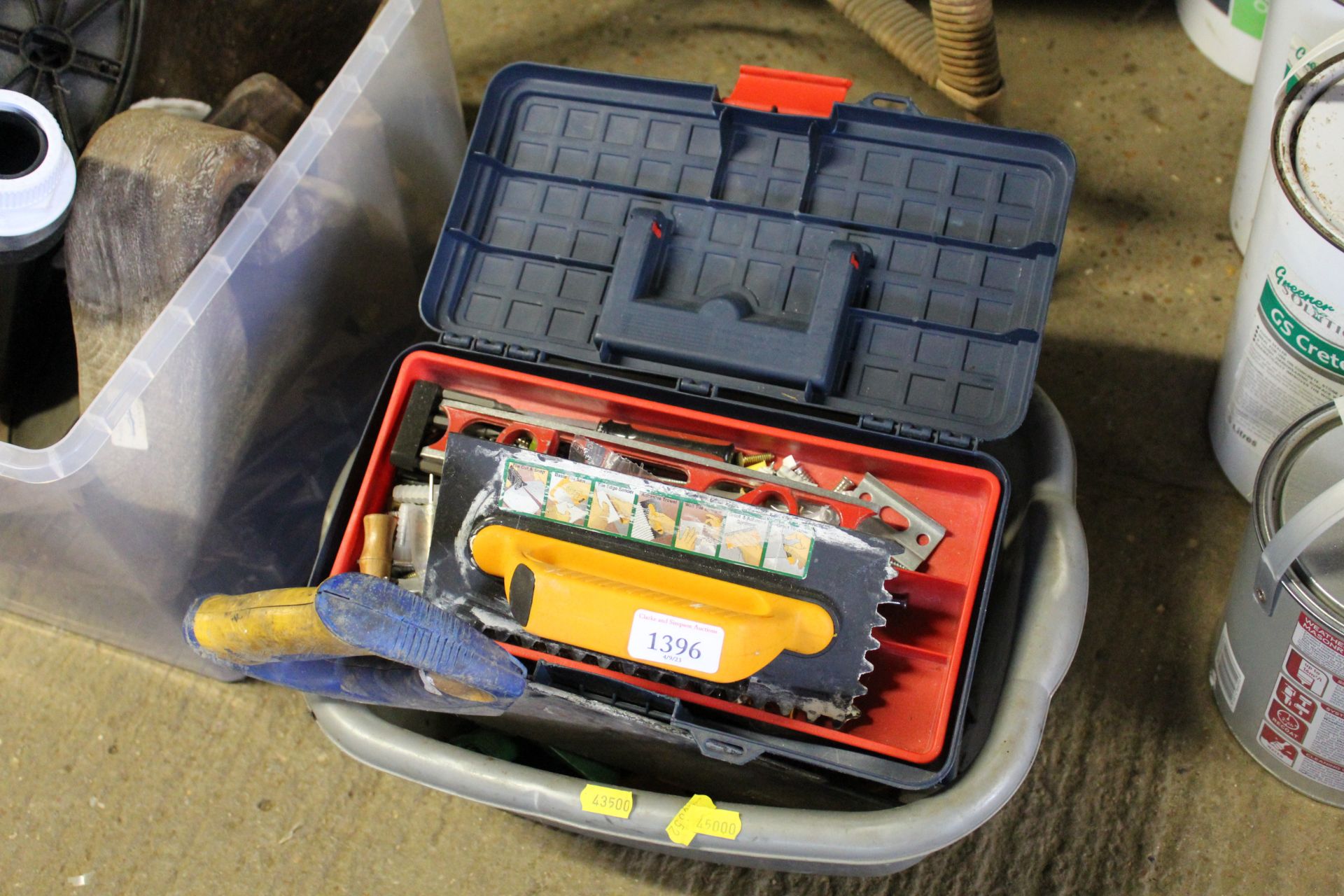 A plastic tool box and contents of fittings and a
