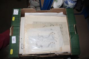 A box of miscellaneous drawings, prints etc.