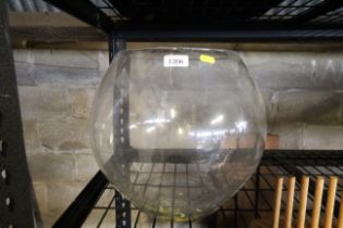 A large glass round fish bowl