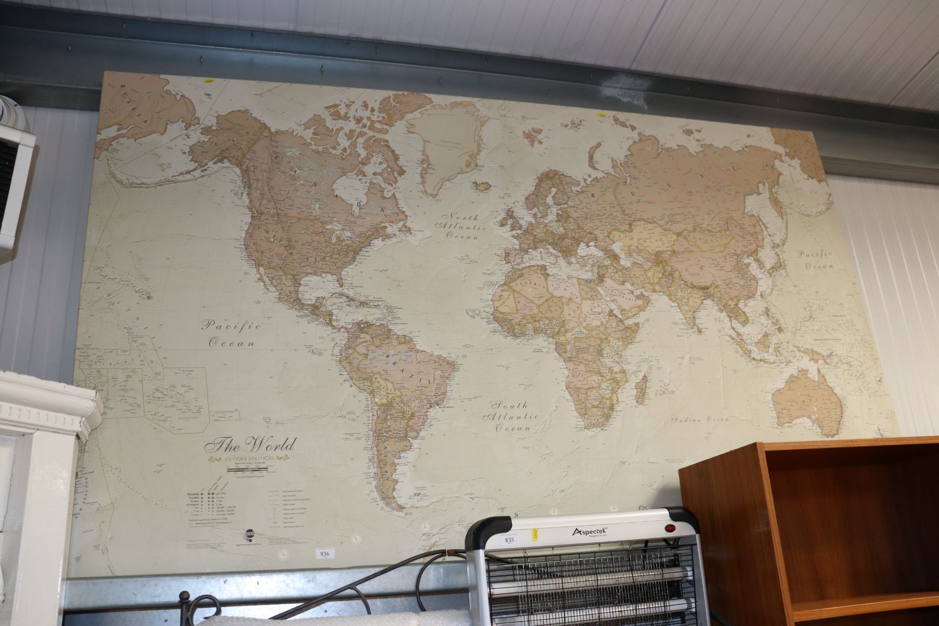 A print on canvas depicting a map of the world