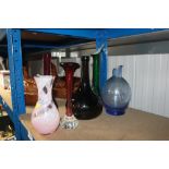 A collection of six Art Glass vases (some damage)