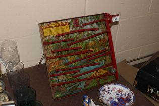 A vintage American tin plate "Jungle Race" game