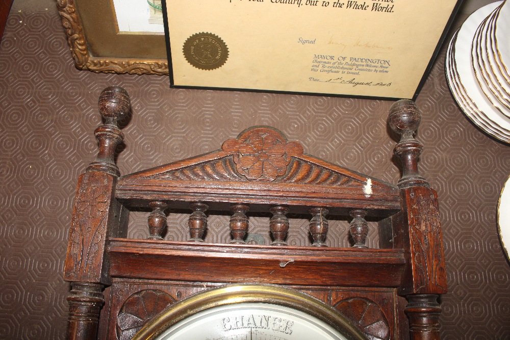 A late Victorian oak cased barometer - Image 4 of 5
