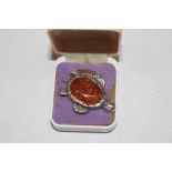 A vintage Sterling silver amber brooch approx. 7gm