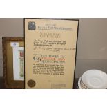 A WWI Northamptonshire soldiers service scroll; an