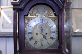 A mahogany long case clock with brass dial by Samu