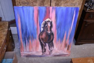 Abstract oil on canvas, study of a horse and jocke