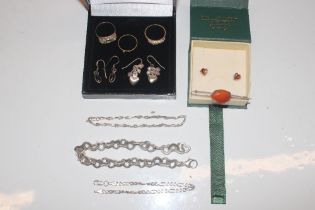 Three 925 silver bracelets; two pairs of ear-rings