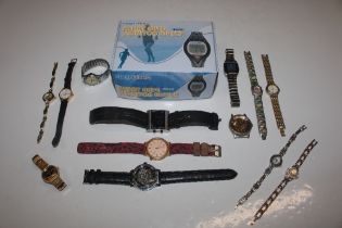 A heart rate monitor watch and various other wrist