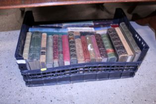 A tray box of antiquarian and leather bound books