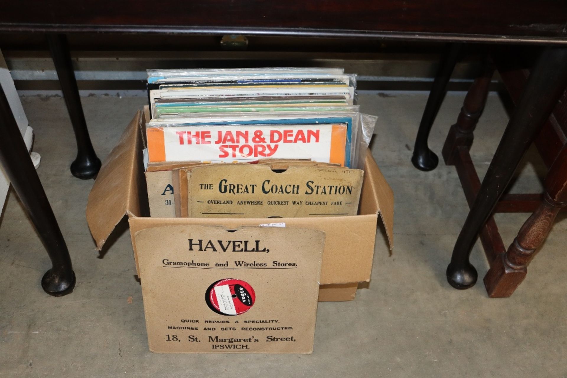 A box of various LPs etc